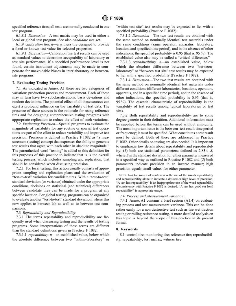 ASTM F1806-97 - Standard Practice for Tire Testing Operations&#8212;Basic Concepts and Terminology for Reference Tire Use