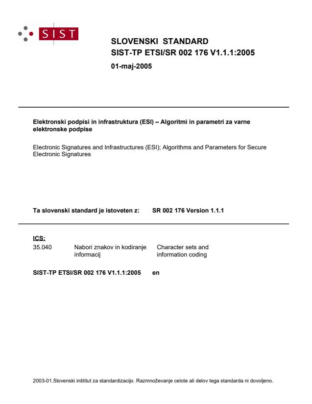 TP ETSI/SR 002 176 V1.1.1:2005