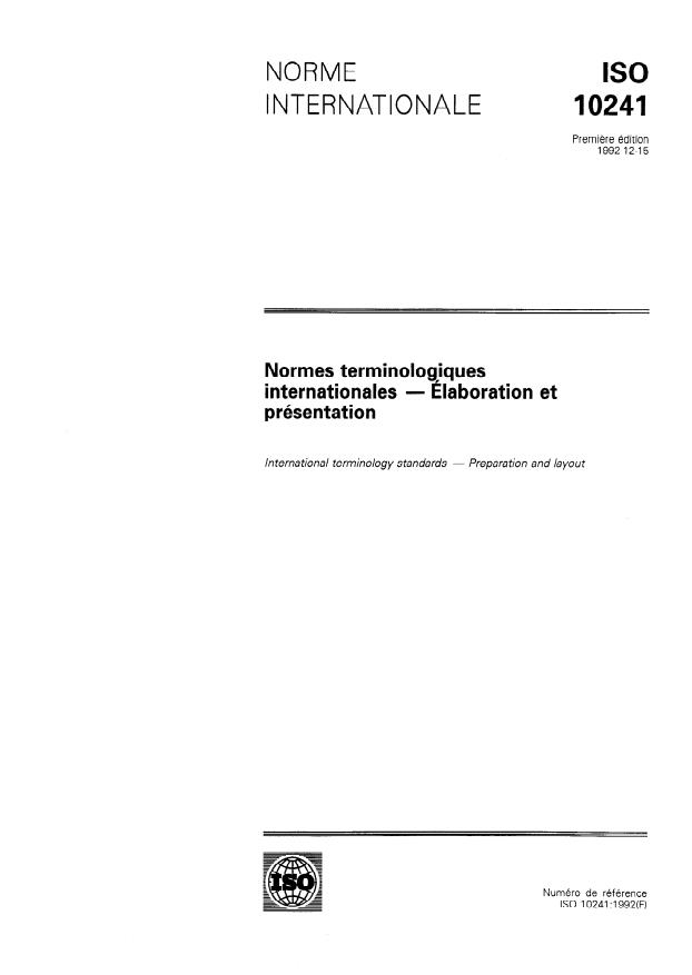 ISO 10241:1992 - Normes terminologiques internationales -- Élaboration et présentation