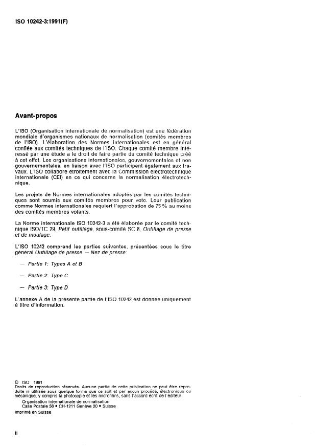 ISO 10242-3:1991 ISO 10242-3:1991 - Outillage de presse -- Nez de presse - Page 2 preview