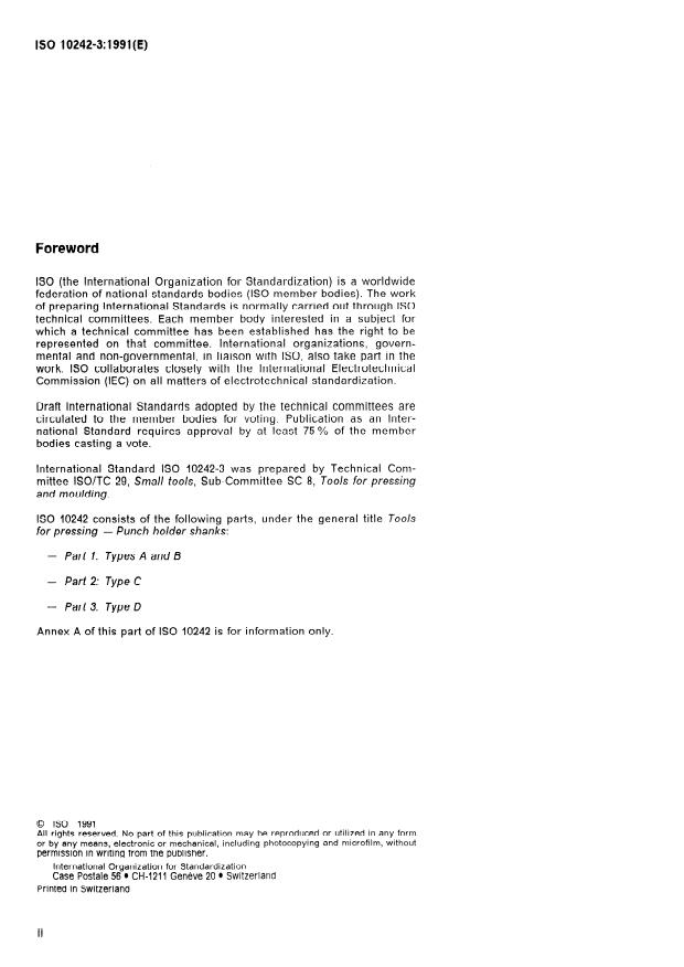 ISO 10242-3:1991 ISO 10242-3:1991 - Tools for pressing -- Punch holder shanks - Page 2 preview