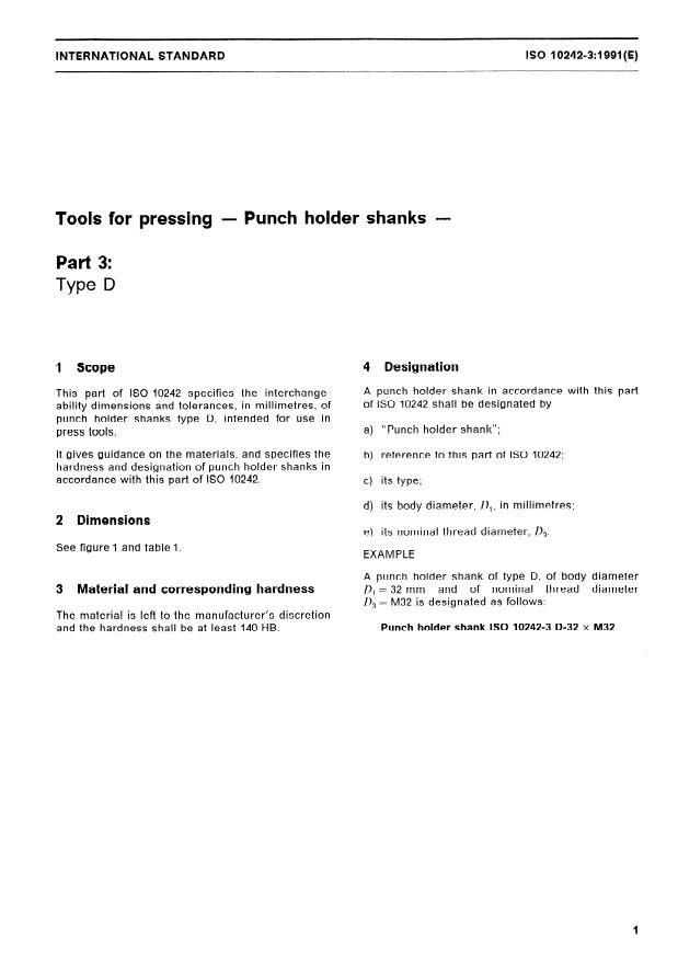 ISO 10242-3:1991 - Tools for pressing -- Punch holder shanks