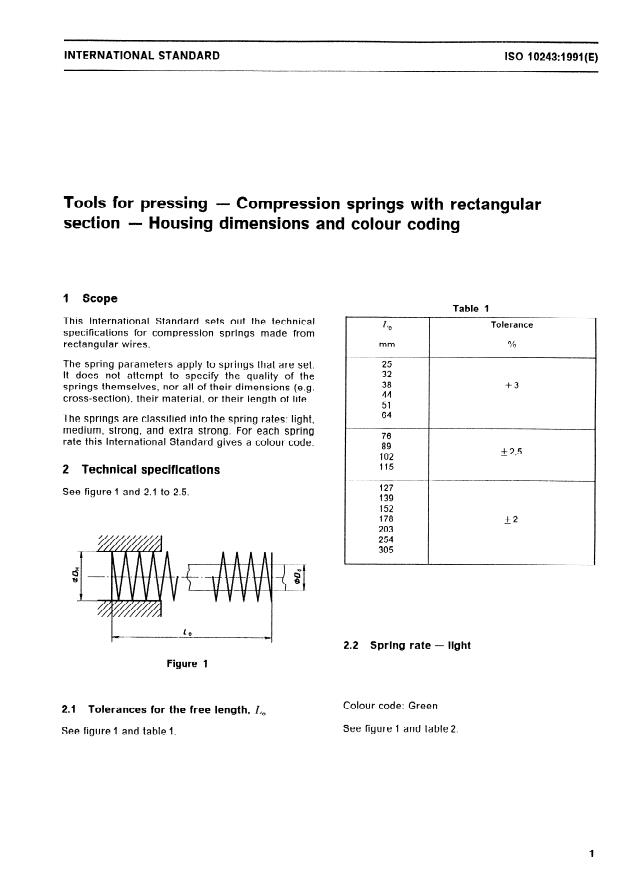 ISO 10243:1991 - Tools for pressing -- Compression springs with rectangular section -- Housing dimensions and colour coding