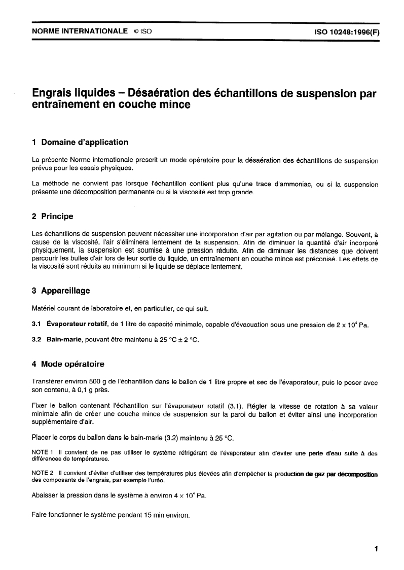 ISO 10248:1996 - Engrais liquides — Désaération des échantillons de suspension par entraînement en couche mince
Released:12/19/1996