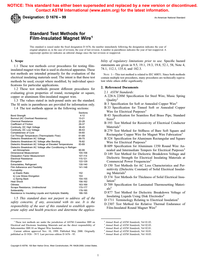 ASTM D1676-99 - Standard Test Methods for Film-Insulated Magnet Wire