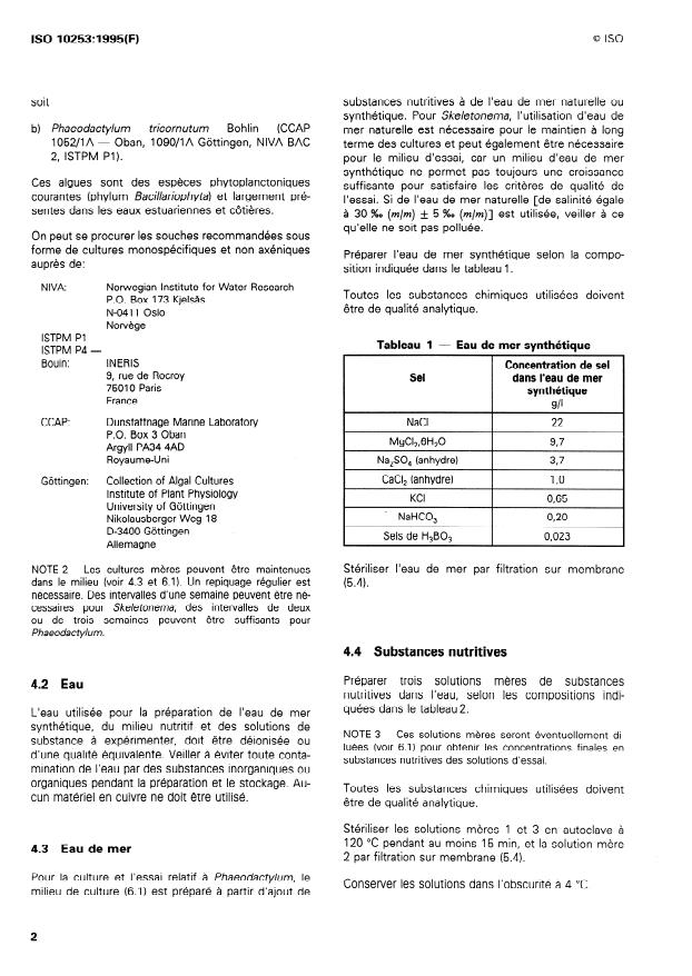 ISO 10253:1995 ISO 10253:1995 - Qualité de l'eau -- Essai d'inhibition de la croissance des algues marines avec Skeletonema costatum et Phaeodactylum tricornutum - Page 4 preview