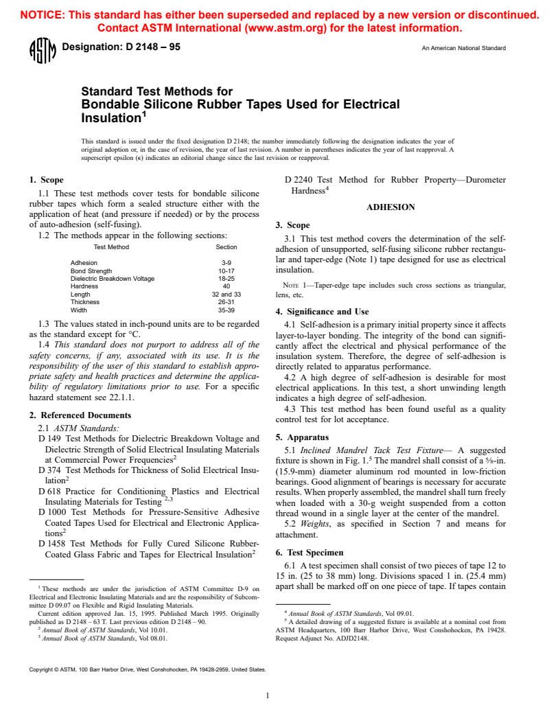 ASTM D2148-95 - Standard Test Methods for Bondable Silicone Rubber Tapes Used for Electrical Insulation