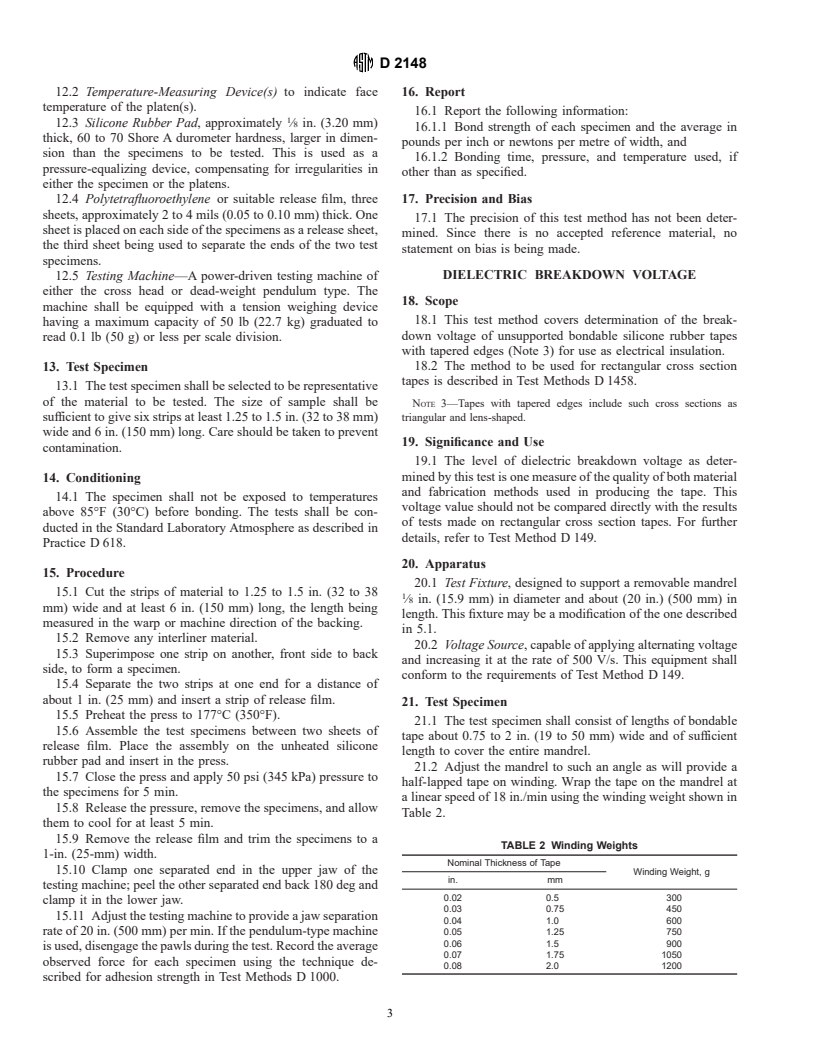 ASTM D2148-95 - Standard Test Methods for Bondable Silicone Rubber Tapes Used for Electrical Insulation