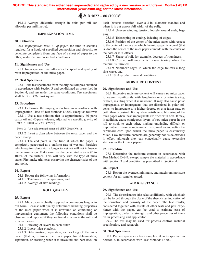 ASTM D1677-86(1993)e1 - Standard Methods for Sampling and Testing Untreated Mica Paper Used for Electrical Insulation