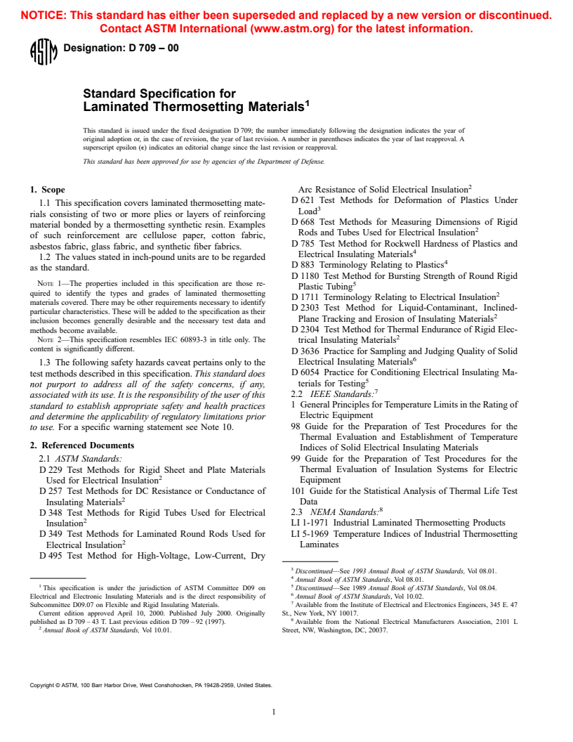 ASTM D709-00 - Standard Specification for Laminated Thermosetting Materials