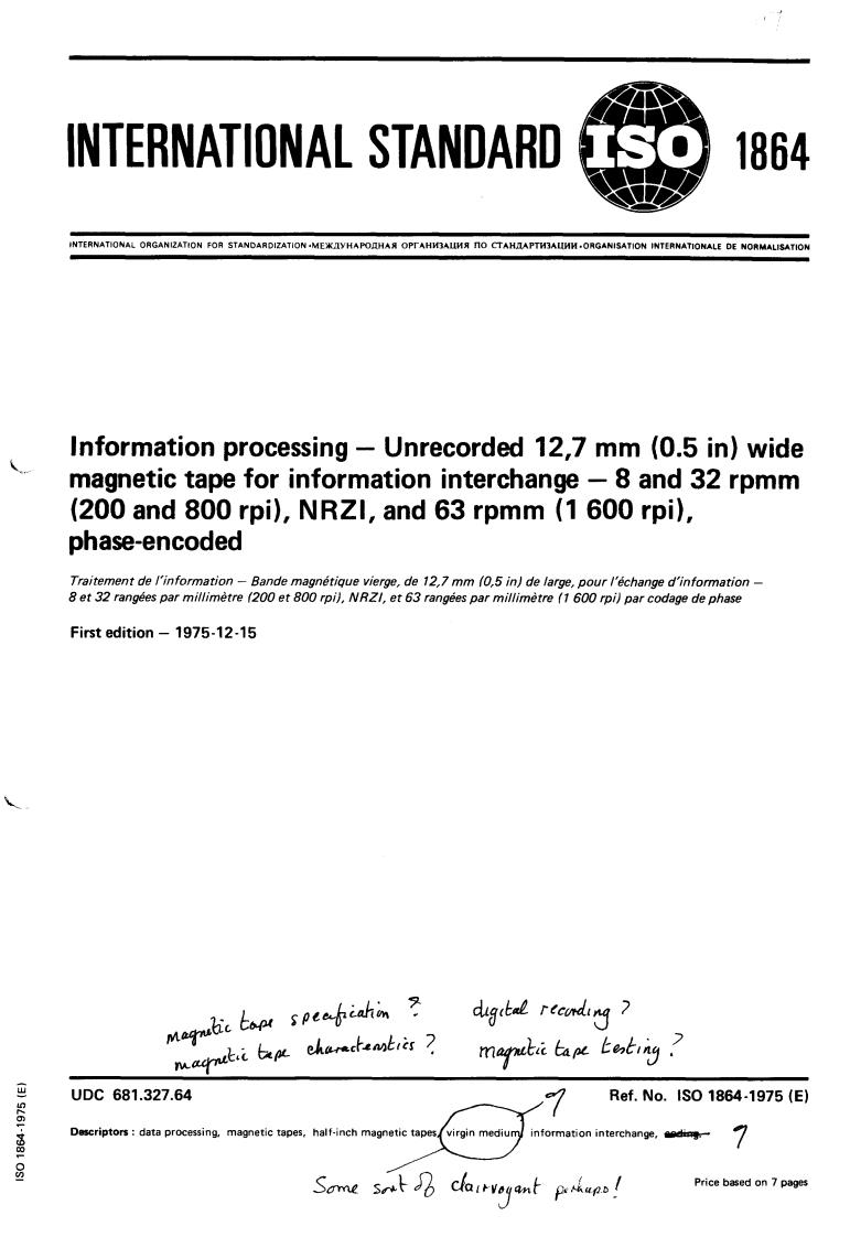 ISO 1864:1975 - Title missing - Legacy paper document
Released:1/1/1975