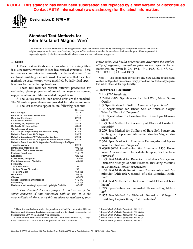 ASTM D1676-01 - Standard Test Methods for Film-Insulated Magnet Wire