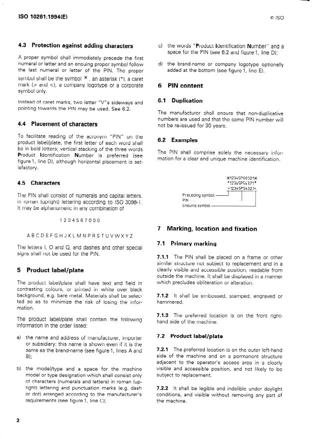 ISO 10261:1994 ISO 10261:1994 - Earth-moving machinery -- Product identification numbering system - Page 4 preview