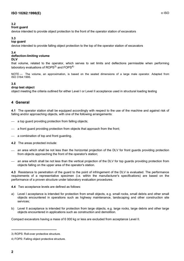 ISO 10262:1998 ISO 10262:1998 - Earth-moving machinery -- Hydraulic excavators -- Laboratory tests and performance requirements for operator protective guards - Page 4 preview