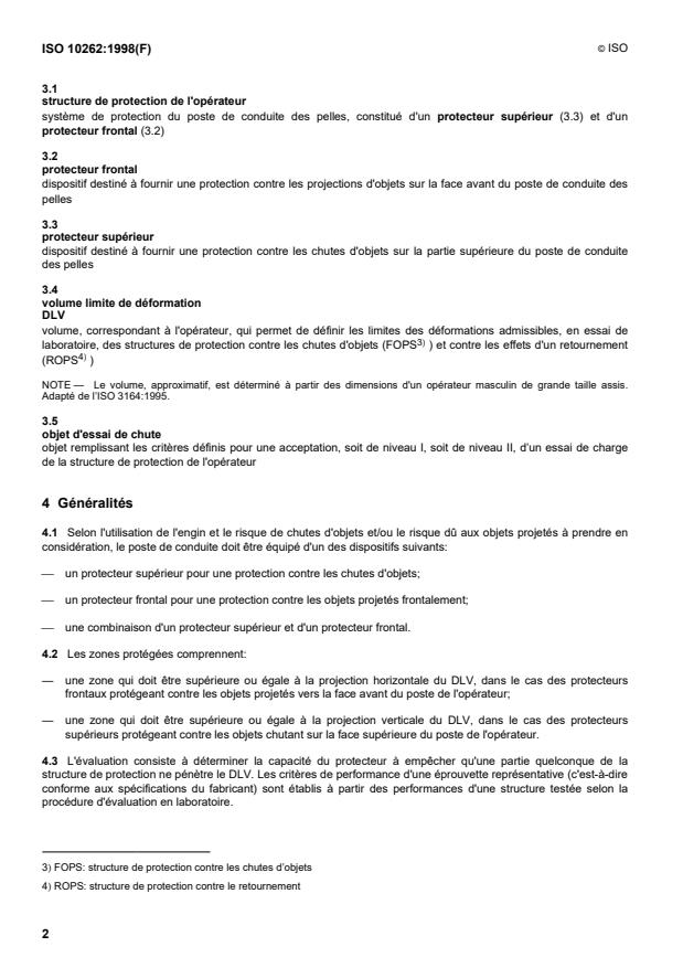 ISO 10262:1998 ISO 10262:1998 - Engins de terrassement -- Pelles hydrauliques -- Essais de laboratoire et criteres de performance des structures de protection de l'opérateur - Page 4 preview