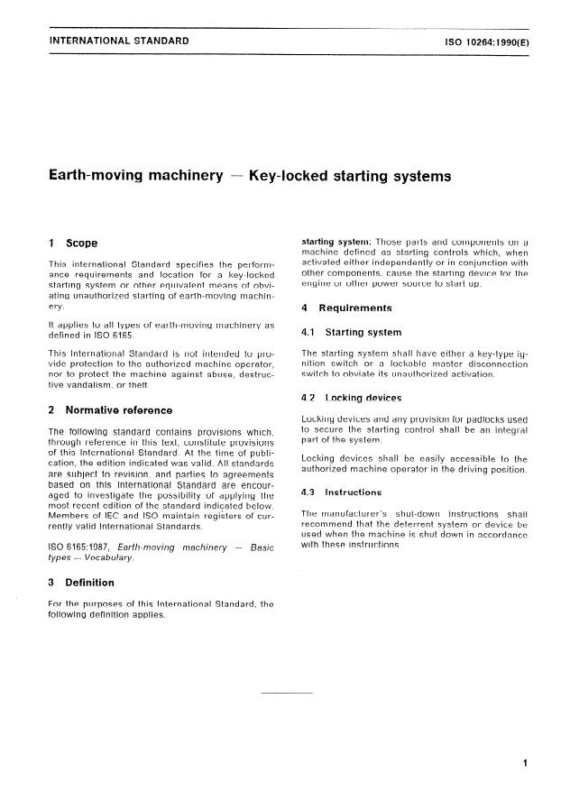 ISO 10264:1990 - Earth-moving machinery -- Key-locked starting systems