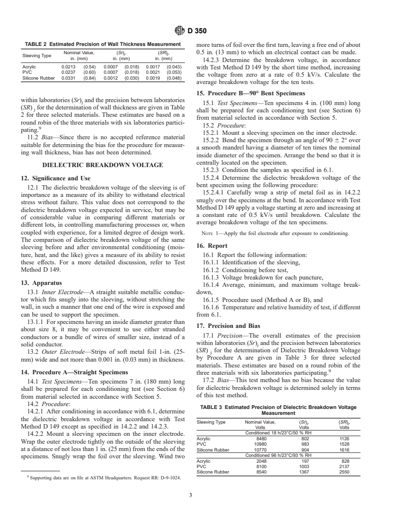 ASTM D350-96 - Standard Test Methods for Flexible Treated Sleeving Used for Electrical Insulation