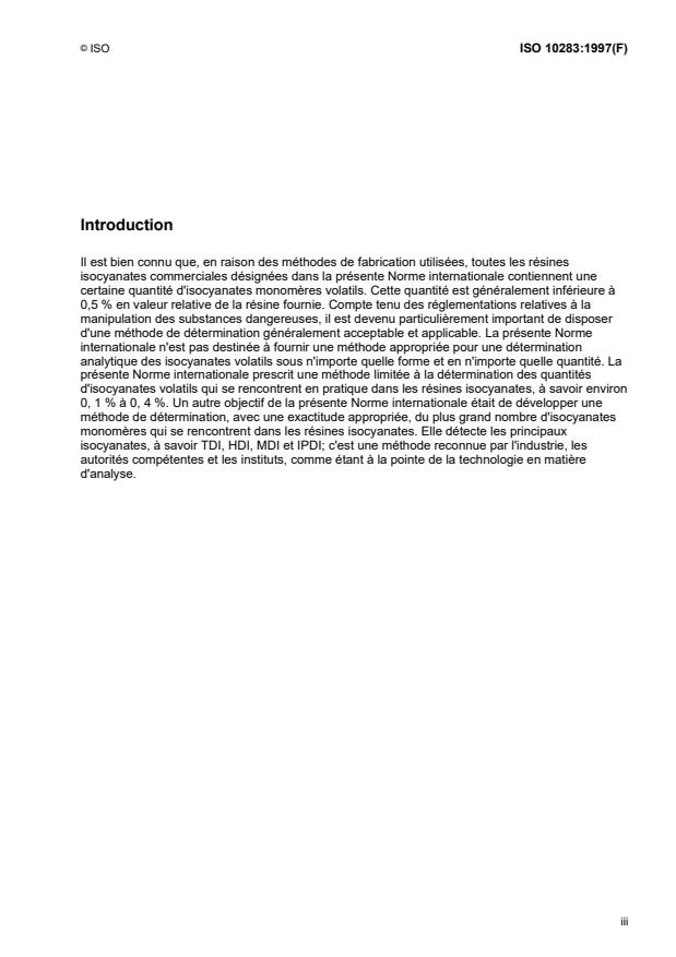 ISO 10283:1997 - Liants pour peintures et vernis -- Détermination des diisocyanates monomeres dans les résines polyisocyanates