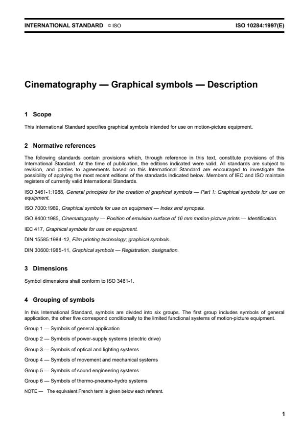 ISO 10284:1997 - Cinematography -- Graphical symbols -- Description