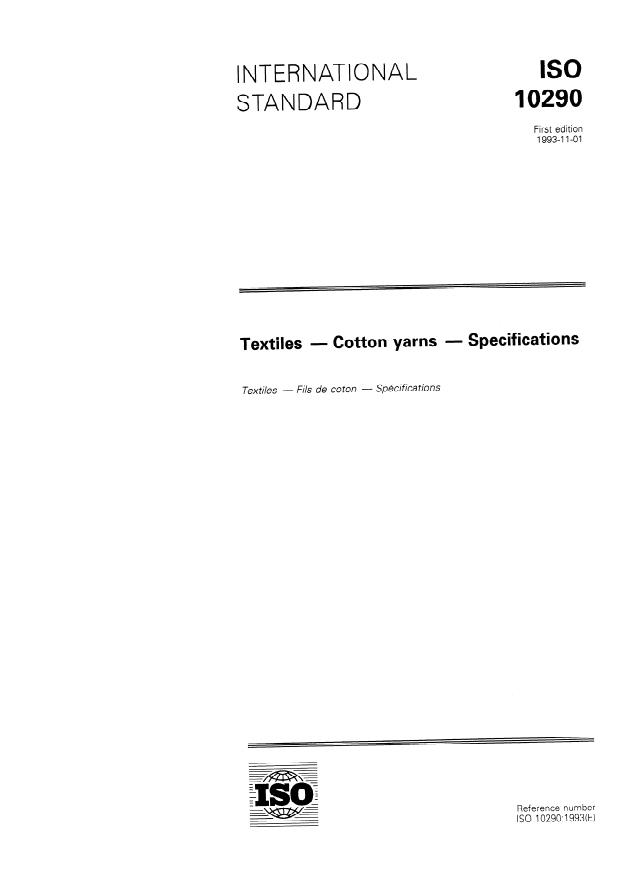ISO 10290:1993 - Textiles -- Cotton yarns -- Specifications