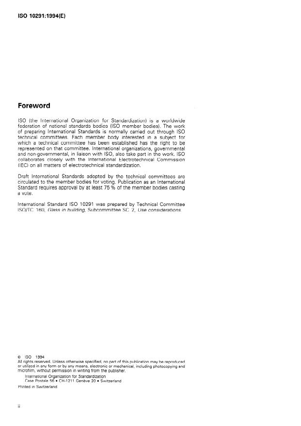 ISO 10291:1994 ISO 10291:1994 - Glass in building -- Determination of steady-state U values (thermal transmittance) of multiple glazing -- Guarded hot plate method - Page 2 preview