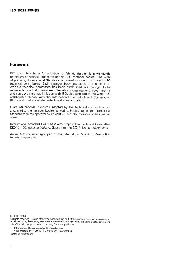 ISO 10292:1994 ISO 10292:1994 - Glass in building -- Calculation of steady-state U values (thermal transmittance) of multiple glazing - Page 2 preview
