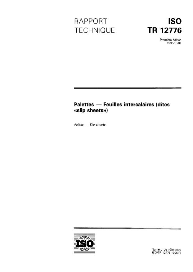 ISO/TR 12776:1995 - Palettes -- Feuilles intercalaires (dites "slip sheets")