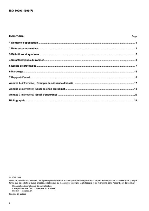 ISO 10297:1999 ISO 10297:1999 - Bouteilles a gaz -- Robinets de bouteilles a gaz rechargeables -- Spécifications et essais de type - Page 2 preview