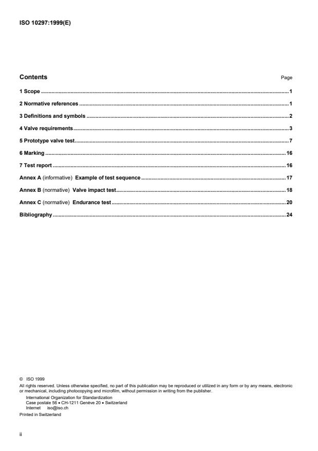 ISO 10297:1999 ISO 10297:1999 - Gas cylinders -- Refillable gas cylinder valves -- Specification and type testing - Page 2 preview