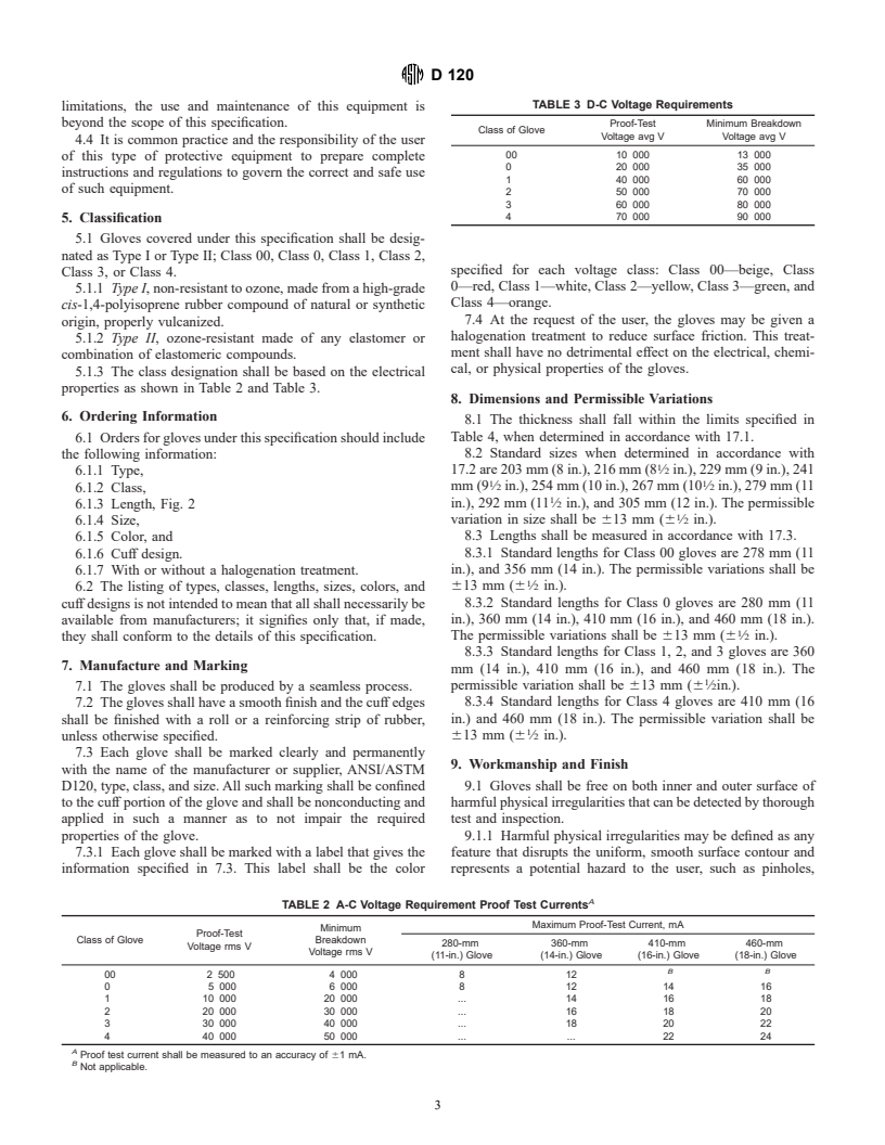 ASTM D120-95(2000) - Standard Specification for Rubber Insulating Gloves