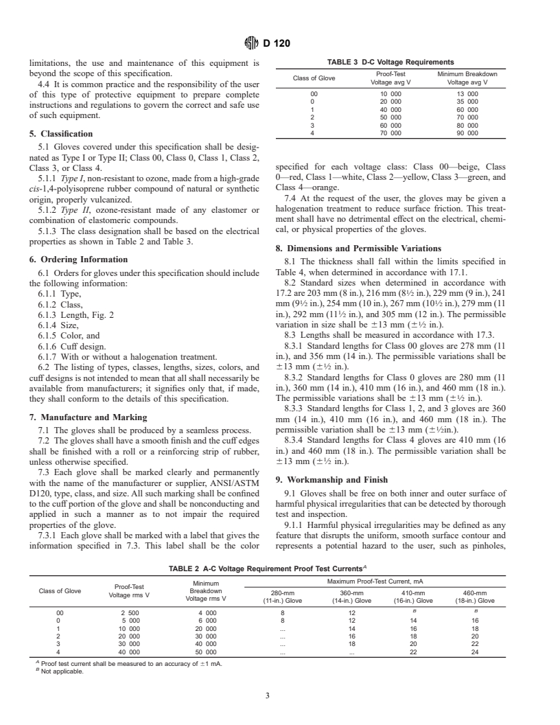 ASTM D120-95 - Standard Specification for Rubber Insulating Gloves