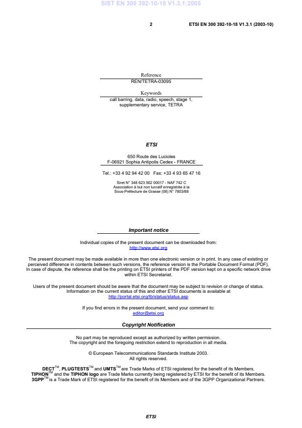 SIST EN 300 392-10-18 V1.3.1:2005 SIST EN 300 392-10-18 V1.3.1:2005 - Page 4 preview