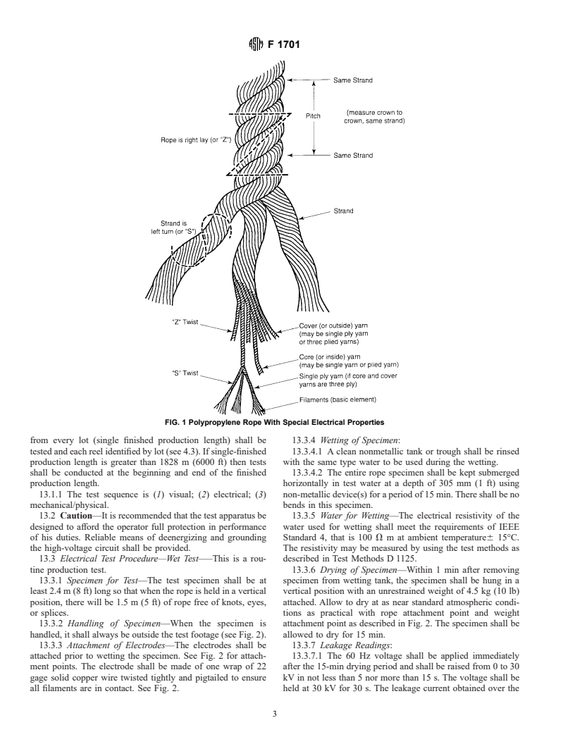ASTM F1701-96e1 - Standard Specification for Unused Polypropylene Rope with Special Electrical Properties
