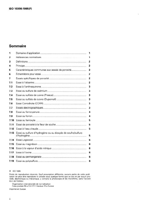ISO 10308:1995 ISO 10308:1995 - Revetements métalliques -- Passage en revue des essais de porosité - Page 2 preview