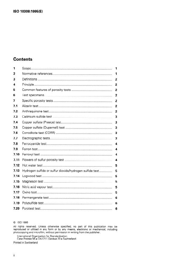 ISO 10308:1995 ISO 10308:1995 - Metallic coatings -- Review of porosity tests - Page 2 preview