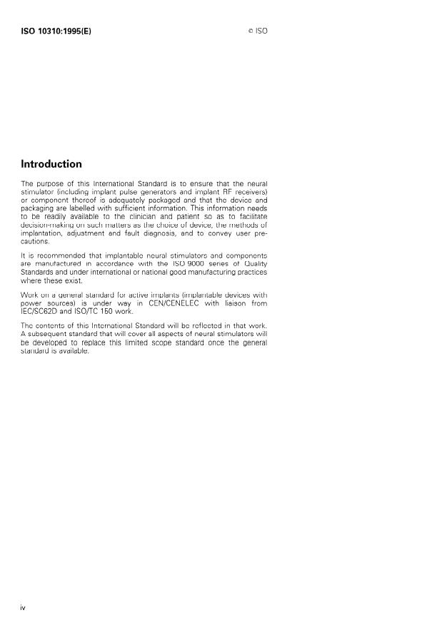 ISO 10310:1995 ISO 10310:1995 - Neurosurgical implants -- Marking and packaging of implantable neural stimulators - Page 4 preview