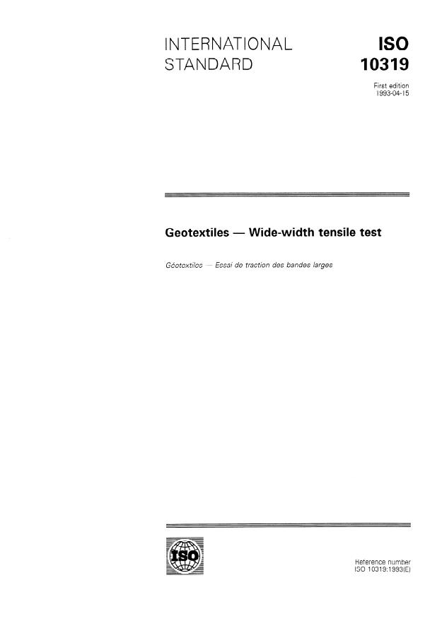 ISO 10319:1993 - Geotextiles -- Wide-width tensile test