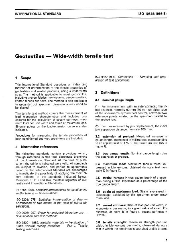 ISO 10319:1993 - Geotextiles -- Wide-width tensile test
