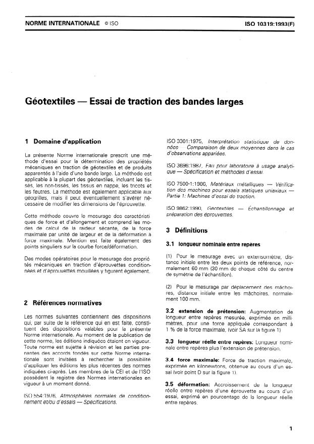 ISO 10319:1993 - Géotextiles -- Essai de traction des bandes larges