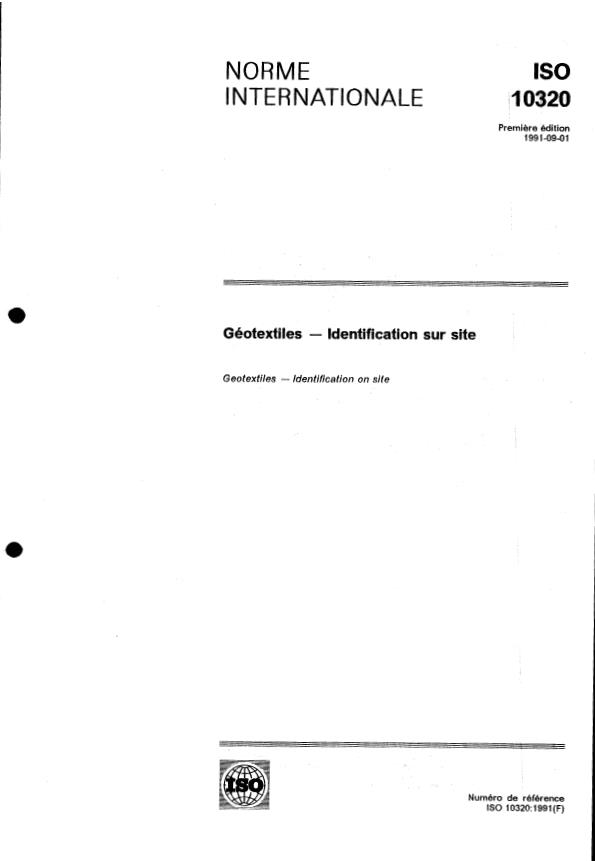 ISO 10320:1991 - Géotextiles -- Identification sur site