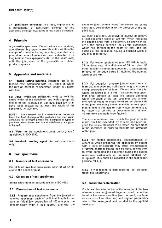 ISO 10321:1992 ISO 10321:1992 - Geotextiles -- Tensile test for joints/seams by wide-width method - Page 4 preview