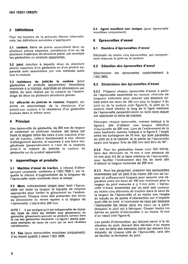 ISO 10321:1992 ISO 10321:1992 - Géotextiles -- Essai de traction pour joints/coutures par la méthode de la bande large - Page 4 preview