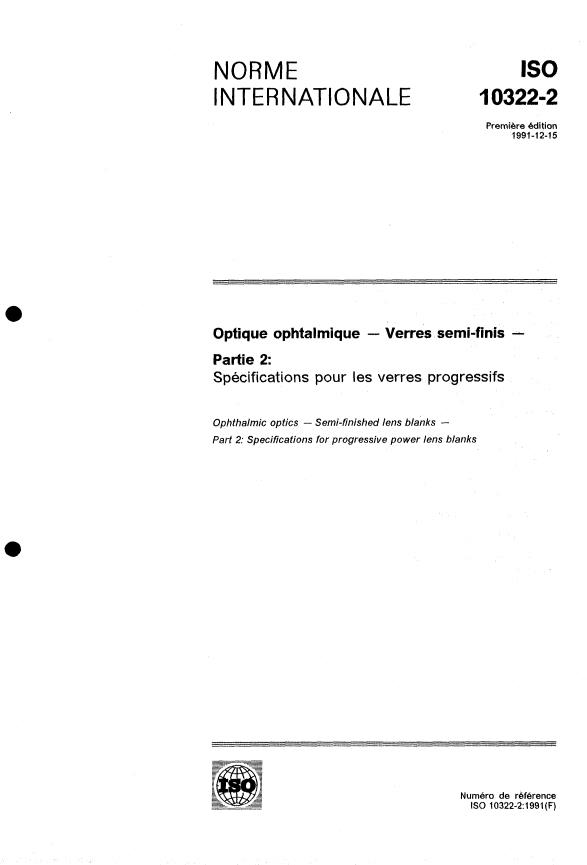ISO 10322-2:1991 - Optique ophtalmique -- Verres semi-finis