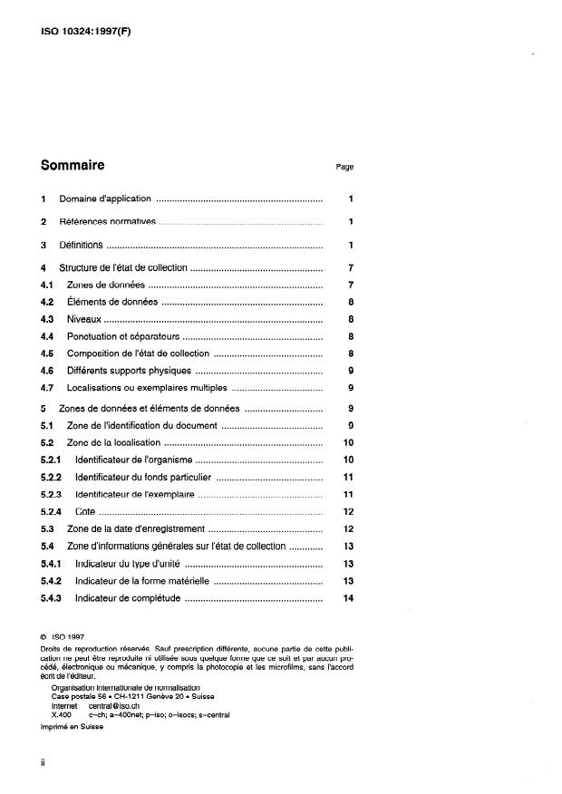 ISO 10324:1997 ISO 10324:1997 - Information et documentation -- États de collection -- Niveau succinct - Page 2 preview