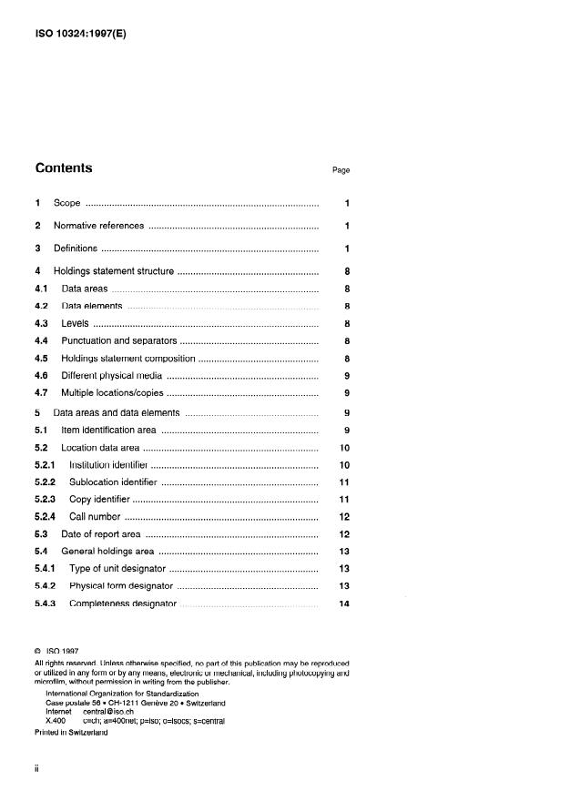 ISO 10324:1997 ISO 10324:1997 - Information and documentation -- Holdings statements -- Summary level - Page 2 preview