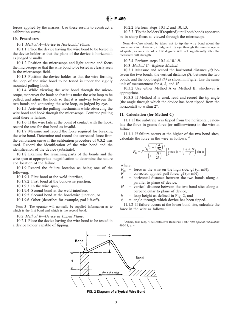 ASTM F459-84(1995)e1 - Standard Test Methods for Measuring Pull Strength of Microelectronic Wire Bonds