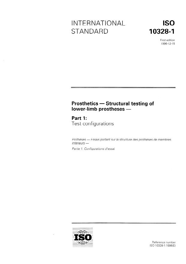 ISO 10328-1:1996 - Prosthetics -- Structural testing of lower-limb prostheses