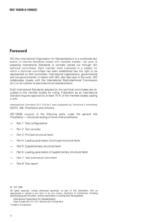 ISO 10328-2:1996 ISO 10328-2:1996 - Prosthetics -- Structural testing of lower-limb prostheses - Page 2 preview
