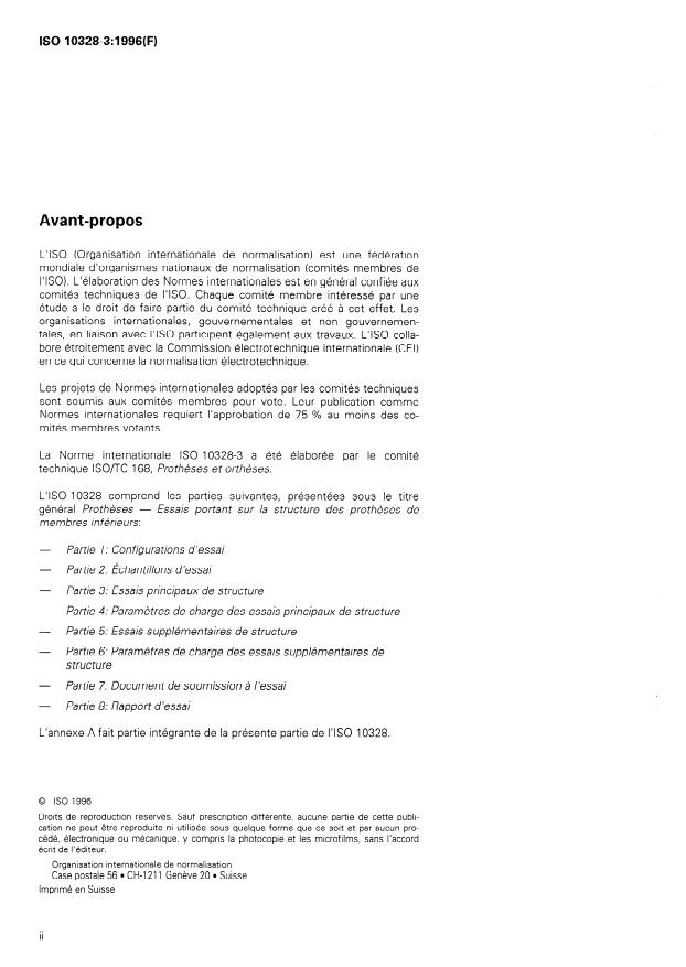 ISO 10328-3:1996 ISO 10328-3:1996 - Protheses -- Essais portant sur la structure des protheses de membres inférieurs - Page 2 preview