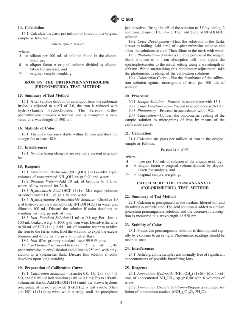 ASTM C560-88(1998) - Standard Test Methods for Chemical Analysis of Graphite